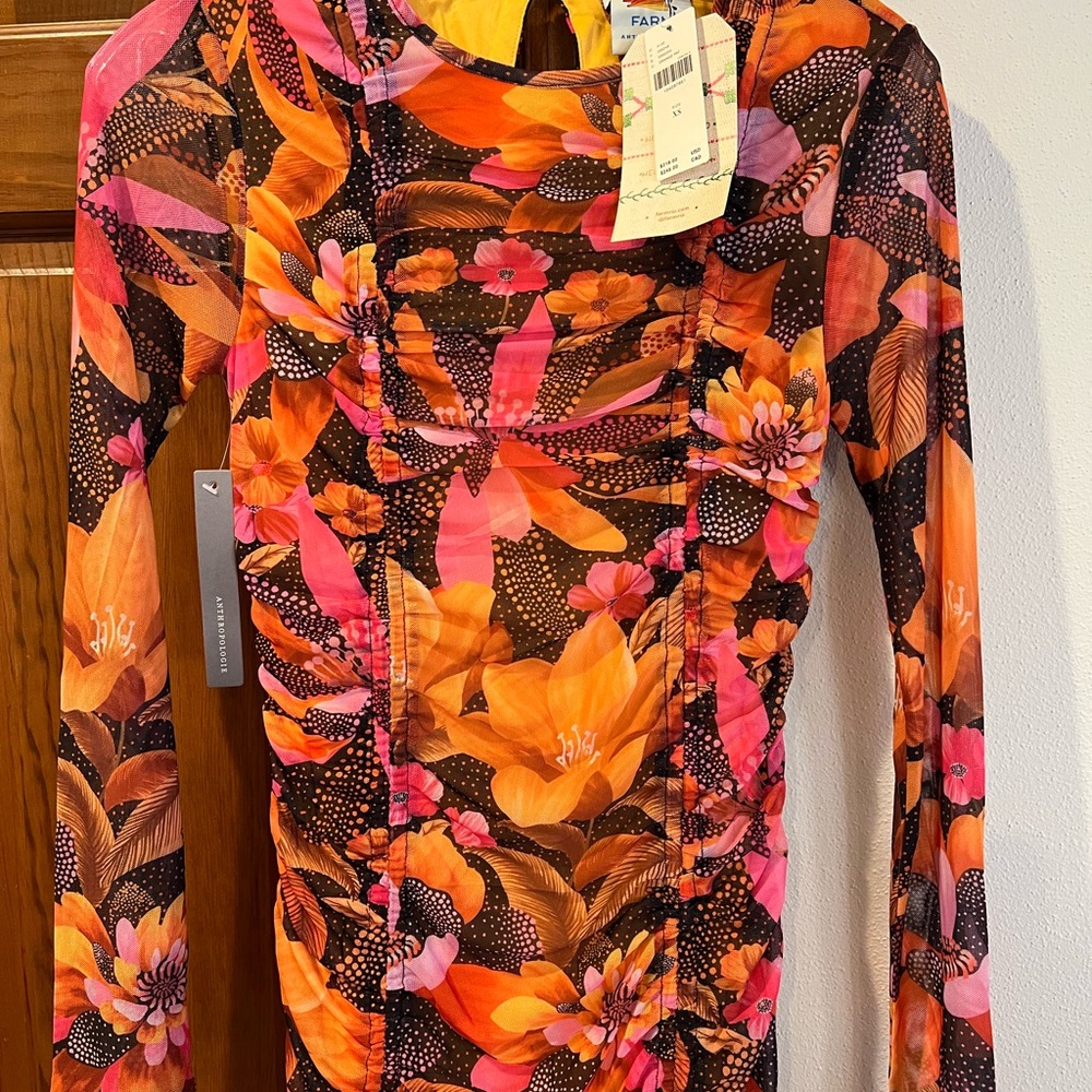 NWT Farm Rio floral mesh long sleeve dress